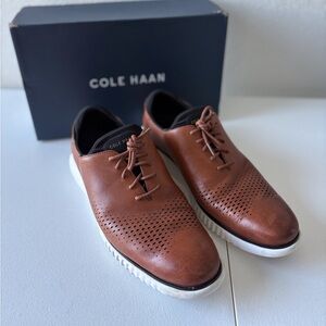 Cole Haan Men Size 13 Laser Wingtip Oxford British Tan Ivory Sole Classic Office